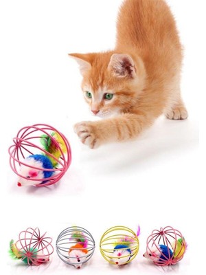 Vento Store Buffer Peluş Fareli Kedi Köpek Oyuncağı - Oyun Topu, Metal Kafesli, Renkli, 6 cm