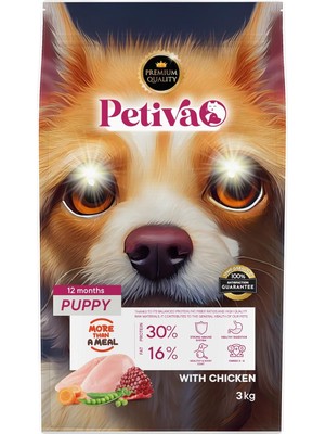 Petiva Yavru Köpekler Için Tavuk Etli Kuru Köpek Maması (3 Kg, Tavuk)