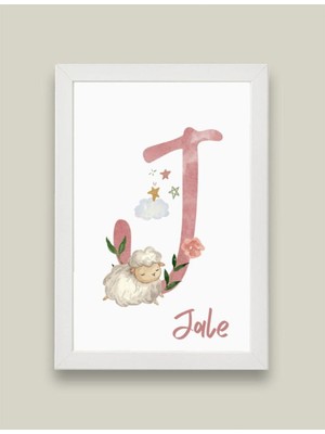 Kidilia J Harfli Bebek Odası Beyaz Duvar Tablosu Kişiye Özel Sevimli Hayvancıklar Tasarımlı 21X30CM