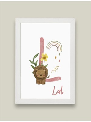 Kidilia L Harfli Bebek Odası Beyaz Duvar Tablosu Kişiye Özel Sevimli Hayvancıklar Tasarımlı 21X30CM