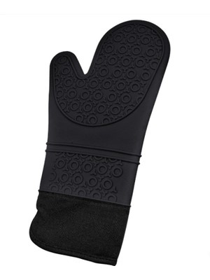Silikon Fırın Eldiveni, Isıya Dayanıklı Mutfak Eldiveni, 37CM, Siyah Yanmaz Yapışmaz Silikon Fırın E