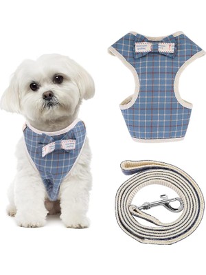Aputue Köpek Koşum Takımı ve Tasması, Küçük Köpekler Için Yumuşak Fileli Koşum Takımı, Ekose Desenli