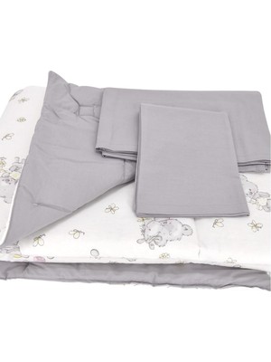 Bebek El Yapımı Koala Desenli Yorgan Çarşaf ve Yastıklı Üçlü Set (Gri)