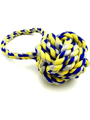 Vento Store Tasma Market Dayanıklı Tutma Kulplu Köpek Eğitim Topu Oyuncağı Sarı-Lacivert