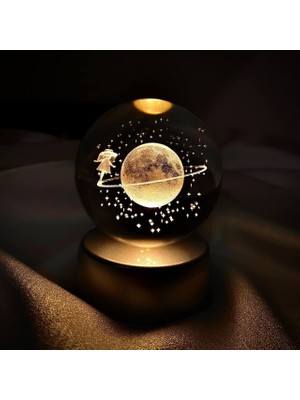 Senon Kristal Cam Küre Renk Değiştiren LED Işıklı Gece Lambası Dekoratif Hediyelik Satürn Kızı