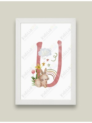 Kidilia U Harfli Bebek Odası Beyaz Duvar Tablosu Kişiye Özel Sevimli Hayvancıklar Tasarımlı 21X30CM