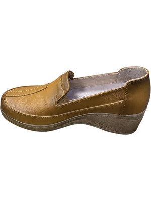 Güven Kundura Kadın Haki Deri Full Ortepedi Dolgu Topuk