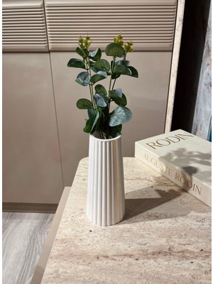 Elmessa Dekoratif Çizgili Vazo (Verniklidir)-Yapay Çiçekler Dahildir.