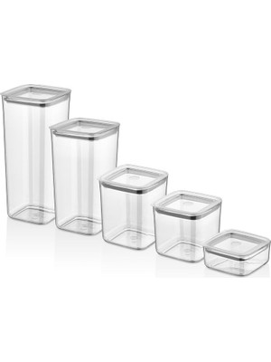 Sude Kare Saklama Kabı, 5'li Set (1700 ML+1200 ML+1000ML+700ML+350 Ml)