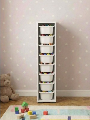 Pratico Luda 8 Mini Beyaz Sepetli Çok Amaçlı Oyuncak Dolabı Beyaz