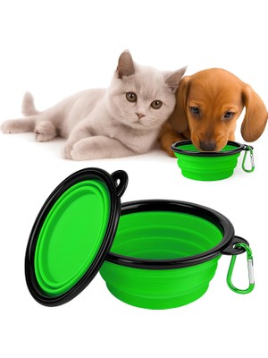 Vento Store Katlanabilir Silikon Mama ve Su Kabı – 350 ml - Yeşil, Askı Aparatlı, Taşınabilir, Katlanabilir Pet