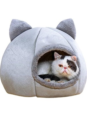 Bal Kabağı Tasarımlı Kedi Evi Yumuşak Kedi Yatağı Derin Uyku ve Kış Evi Çıkartılabilir Minder 1 Adet