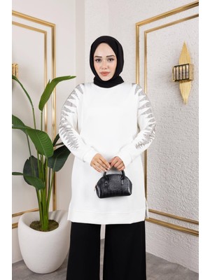 Ebrita Moda Bisiklet Yaka Kolları Taş Detaylı Tunik