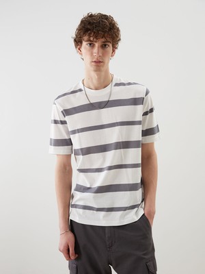 Lc Waikiki Yeni Sezon Bisiklet Yaka Çizgili Penye Erkek Tişört