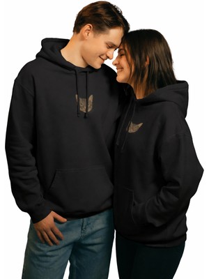 Muhtar Store Kedi Temalı Çift Hoodie – Tekir Kedi – Sevgililer Günü Özel Tasarım – Siyah Kapüşonlu Sweatshirt Seti