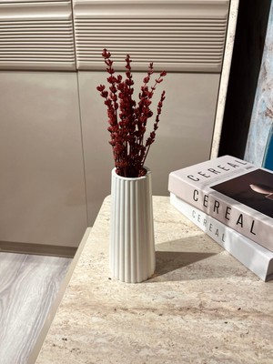 Elmessa Dekoratif Çizgili Vazo (Verniklidir)-Çiçekler Dahildir