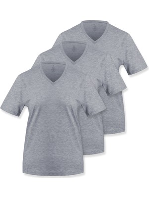 Septemmart (3'lü Paket) %100 Pamuklu V Yaka Slim Fit Basic Kadın T-Shirt