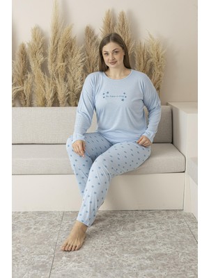Estiva Kadın Yazlık Yıldız Desenli Uzun Kollu Viskon Battal Pijama Takımı