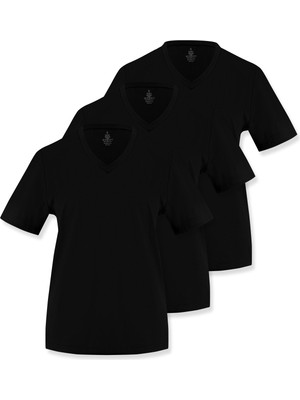 Septemmart (3'lü Paket) %100 Pamuklu V Yaka Slim Fit Basic Kadın T-Shirt