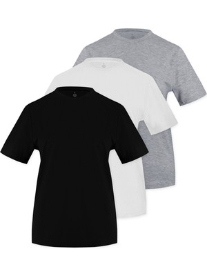 Septemmart (3 Renk 3'lü Paket) %100 Pamuklu Bisiklet Yaka Slim Fit Basic Kadın T-Shirt