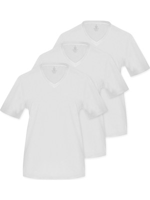 Septemmart (3'lü Paket) %100 Pamuklu V Yaka Slim Fit Basic Kadın T-Shirt