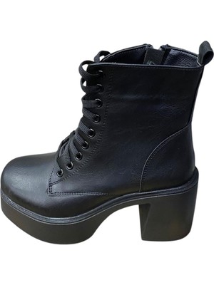 Güven Kundura Kadın Kalın Topuklu Bağcıklı Fermuarlı Platfrom Bot