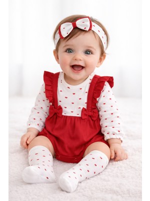 Milays Kız Bebek Bandanalı Çoraplı %100 Pamuk 3 Lü Takım