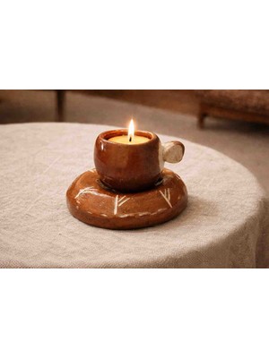 Cogo Seramik El Yapımı Seramik Balmumu Mumluk | Doğal Form | Lavanta ve Vanilya Kokulu Mum