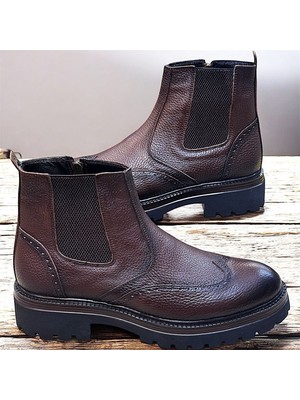 KAFKASLAR AYAKKABI Çelse Model Kalın ve Hafif Taban Hakiki Deri Erkek Lastikli Bot