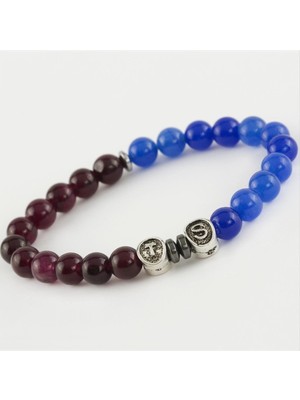 İlkyaz Fashion Bordo Mavi Doğaltaşlı Bileklik