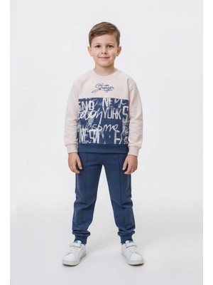 Baskılı Erkek Çocuk Iki Iplik Eşofman Takımı %100 Pamuk