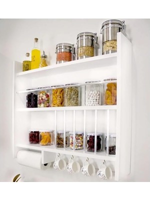 Gfc Life Store Dolabı, Terek Baharatlık Rafı, 75 cm Genişlik x 65 cm Yükseklik x 13 cm Derinlik, Beyaz, Suntalam, Uzun, Duvara Monte