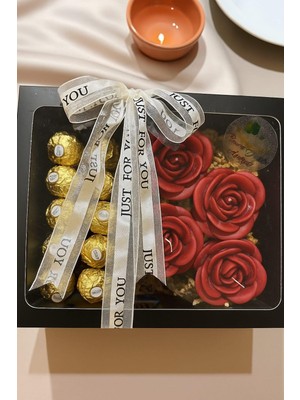 Renkli Düşler Atölyesi Kırmızı Gül Mum & Çikolata Hediye Kutusu. Özel Günler Doğum Günü, Sevgililer Günü, Yılbaşı Hediyelik