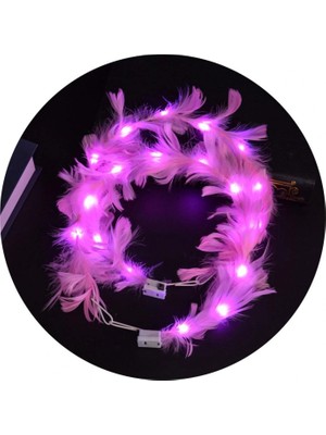 Marsilyan LED Işıklı Rgb 3 Fonksiyonlu Otrişli Parti Tacı Pembe Renk