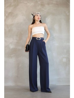 Haka Giyim Kadın Palazzo Pileli Pantolon Ithal Doubleface Kumaş Yüksek Kaliteli Ürün Yüksek Bel Kemerli