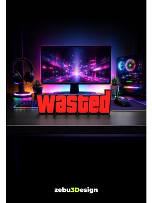 Zebu3Design Wasted Yazı Figürü Masa Dekoru | Oyuncu Odası Gaming Aksesuarı | Kırmızı | 20 cm