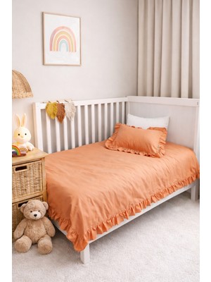 Piamom Sade Düz Farbalalı / Fırfırlı %100 Pamuklu Bebek / Çocuk Nevresim Takımı Tarçın