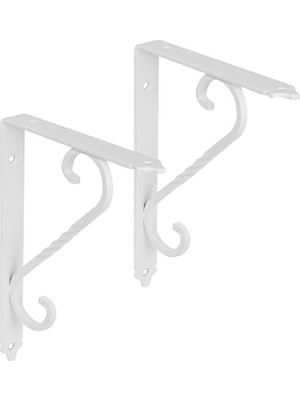 2 Adet Ferforje Raf Altı Ayak Dekoratif Raf Tutucu Beyaz Montaj Aparatı 135 x 190 mm (Orta Boy)