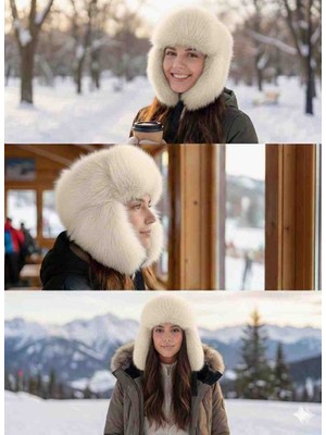 Kadin Kulakli Klipsli Peluş Şapka Bere, Yumuşak Polyester Standart