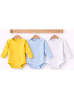 Can Baby %100 Organik Pamuk Bebek Body 3’lü Set Uzun Kollu – Unisex Sarı Mavi Beyaz
