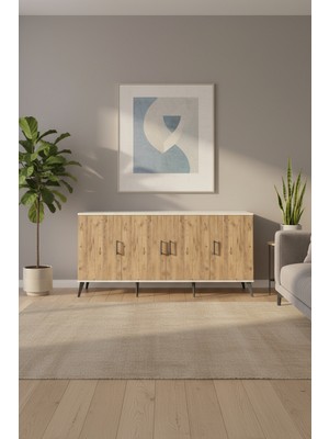 Aura Konsol - 3 Raflı 4 Kapaklı Aytaşı & Çam - 176 cm