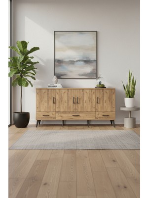 Aura Konsol - 6 Raflı 3 Çekmeceli Çam Konsol | 176X59X83 cm | 4 Kapaklı
