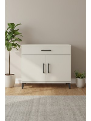 Silva Şifonyer: Tek Çekmeceli, 2 Kapaklı Aytaşı Beyazı Şıklık | 1 Raflı, 88X30X80 cm