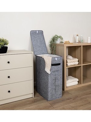 Kapısı Felted Deri Detaylı Lüks Keçe Çamaşır Sepeti (1 Gözlü)