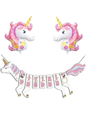 Sürprizi Unicorn Şekilli Iyi Ki Doğdun Folyo Balon Set