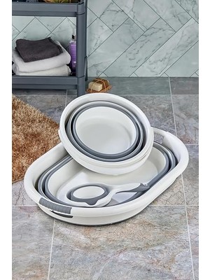 3'lü Set Katlanabilir Çamaşır Sepeti, Kova, Maşrapa, Plastik Akordiyon Yer Kaplamayan Tasarım