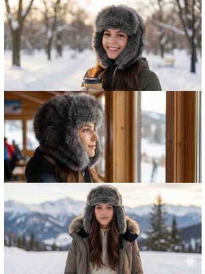 Kadin Kulakli Klipsli Peluş Şapka Bere, Yumuşak Polyester Standart