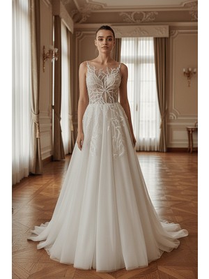 S&G Gelinlik A Kesim Helen Kırık Beyaz Asklı Gelinlik