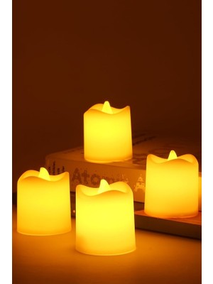 4 Adet Mini LED Mum Seti Pilli Dumansız Alevli Ledli Dekoratif Yapay Mum Dekor Işığı (4 Adet (Mat Beyaz 4,5 Cm))