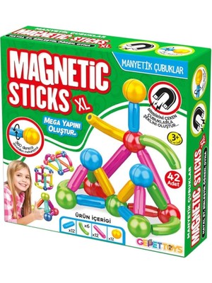 Boy 42 Parça Manyetik Çubuklar ve Toplar Stem Oyuncağı Eğitici Zeka Geliştirici Oyuncak, Manyetik Çubuklar ve Toplar